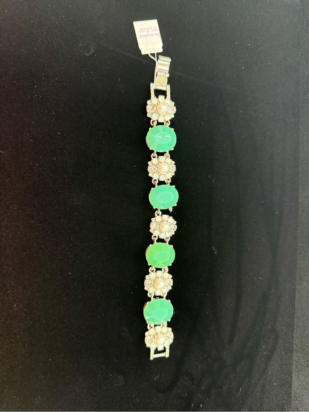 Lia Sophia Green Crystal Floral Link Bracelet